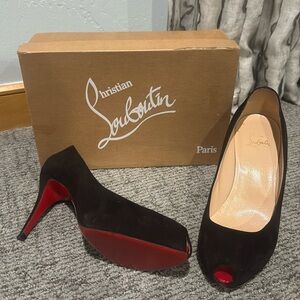 Christian Louboutin Brown Materna 70 Suede Peep Toe High Heels 9 1/2 (39.5)